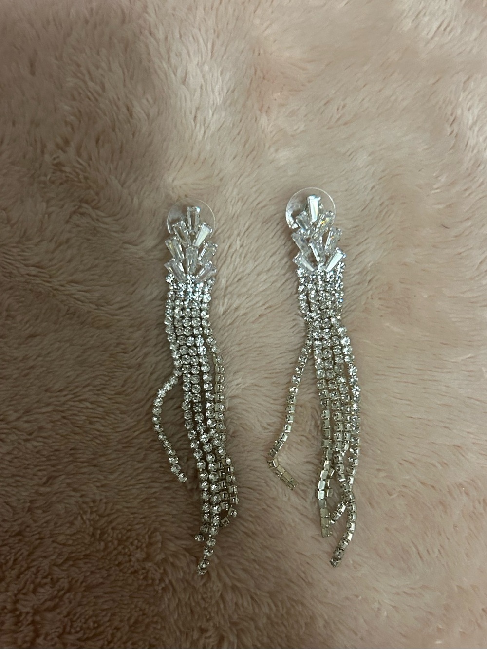 Silver Crystal Tassel Drop Earrings - Elegant Sparkle